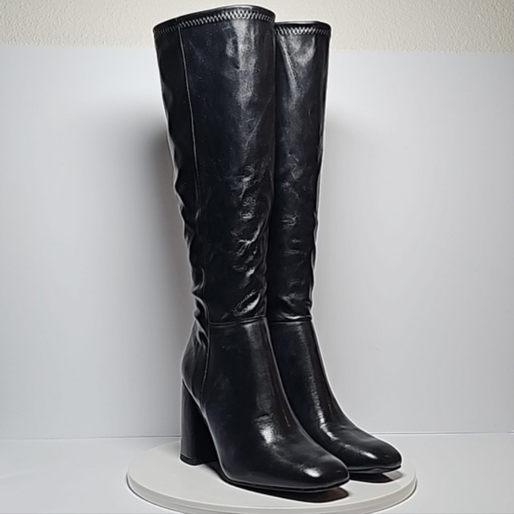 NWOT Madden Girl Winslow‎ Boots Knee High Block Square Toe Pull-On Vegan Black 7